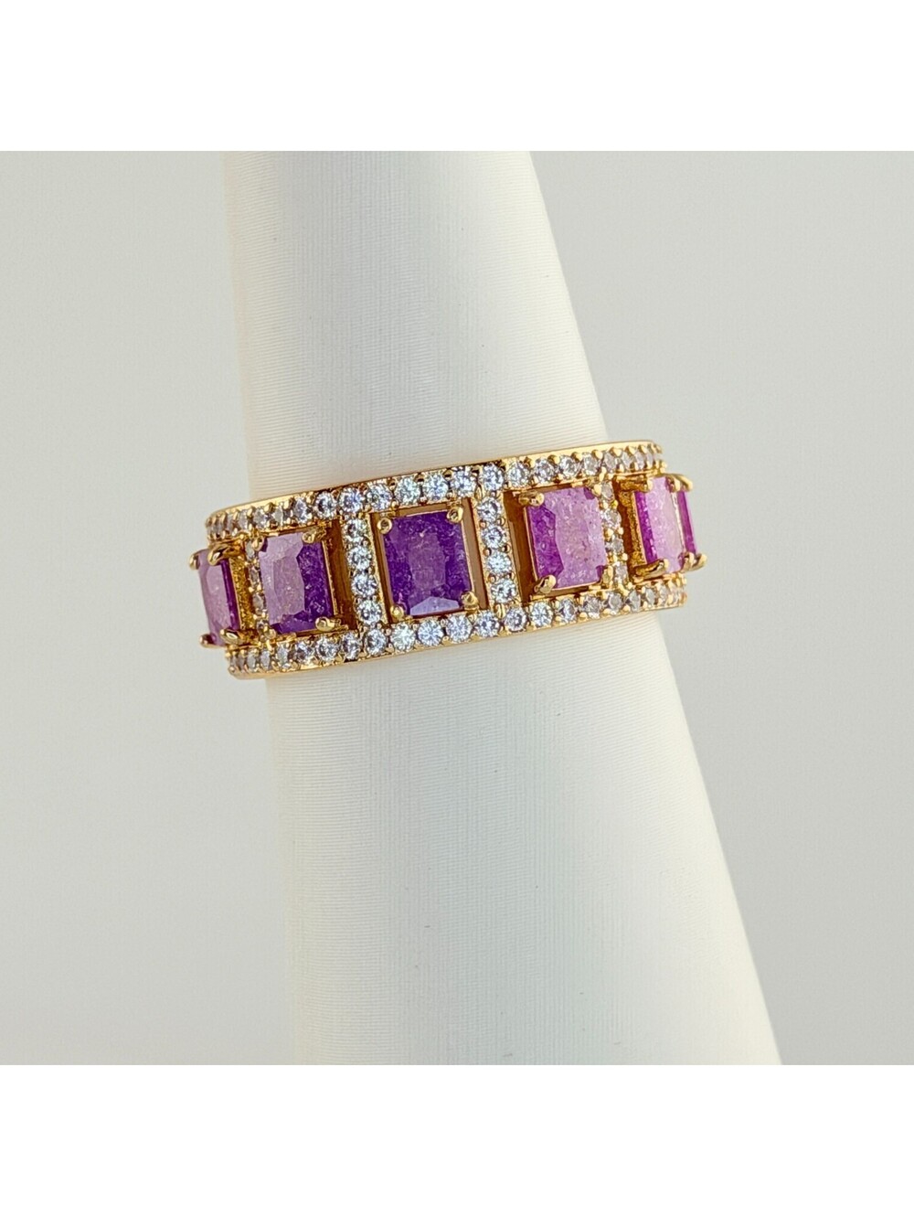 Bomb Party Ring Sz 11 "Bands Make Her Dance" Amethyst Ice on Yellow Gold RBP8360